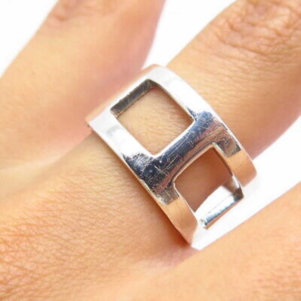 925 Sterling Silver Vintage Mexico Cutout Wide Band Ring Size 7 - 7.25